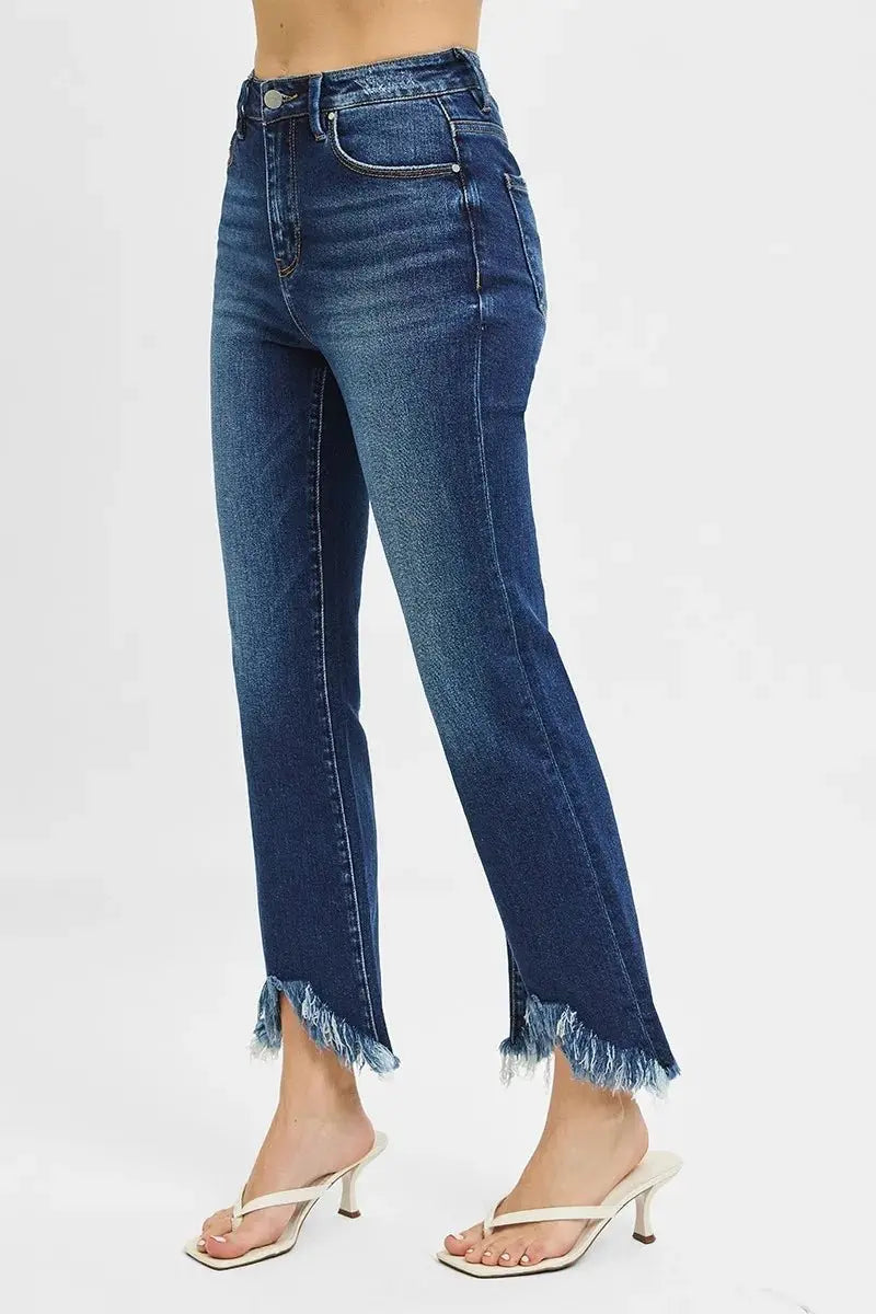 RISEN Full Size High Rise Crop Bootcut Fray Hem Jeans Plus Size - Love Salve